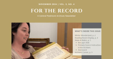 Central Piedmont Archives Announce November Issue Of “For The Record”